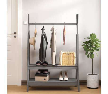 vidaXL Porte-vêtements Gris 100x45,5x150 cm Bois de pin massif