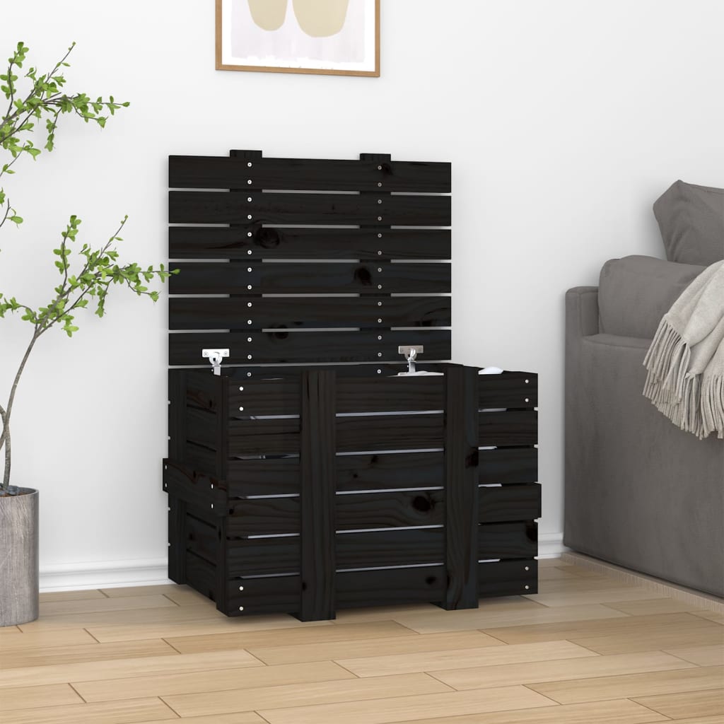 vidaXL Cutie de depozitare, negru, 58x40,5x42 cm, lemn masiv de pin