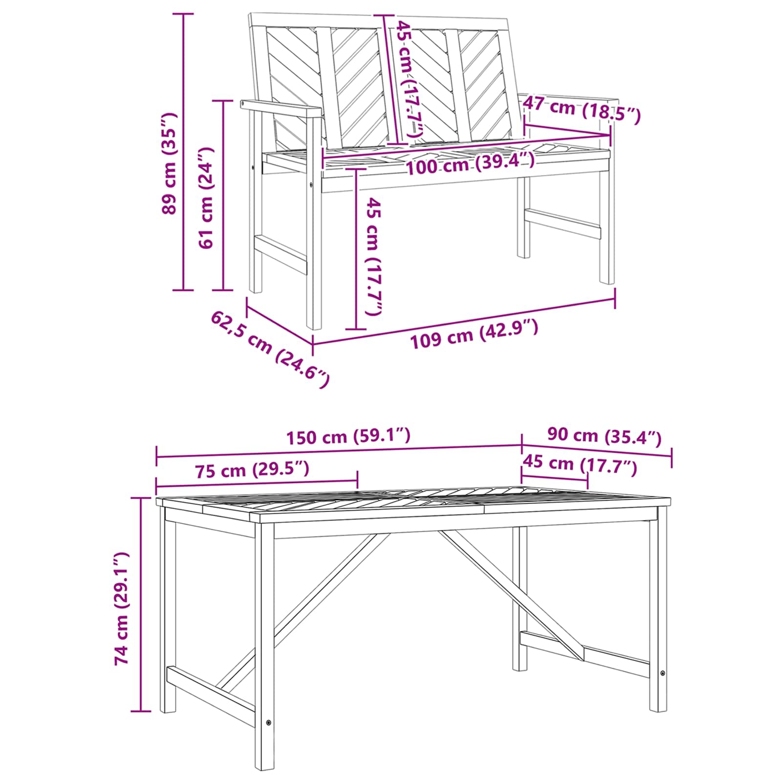 Aia söögilaudade komplekt 3 pcs Pruun tugev akaatsiapuit 147 Kõik vajalik sinu aeda ja koju! Aia söögilaudade komplekt 3 pcs Pruun tugev akaatsiapuit - Image 11