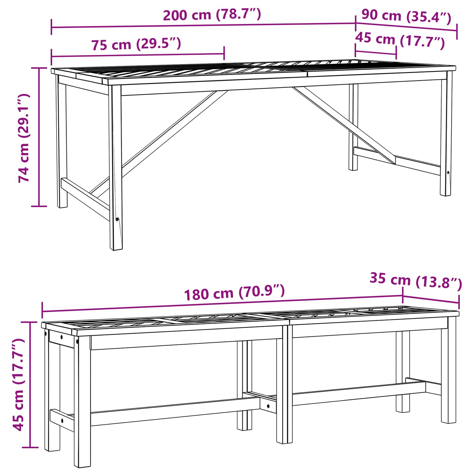 Tuin eettafelset 5 pcs Bruin Massief Acaciahout image 13