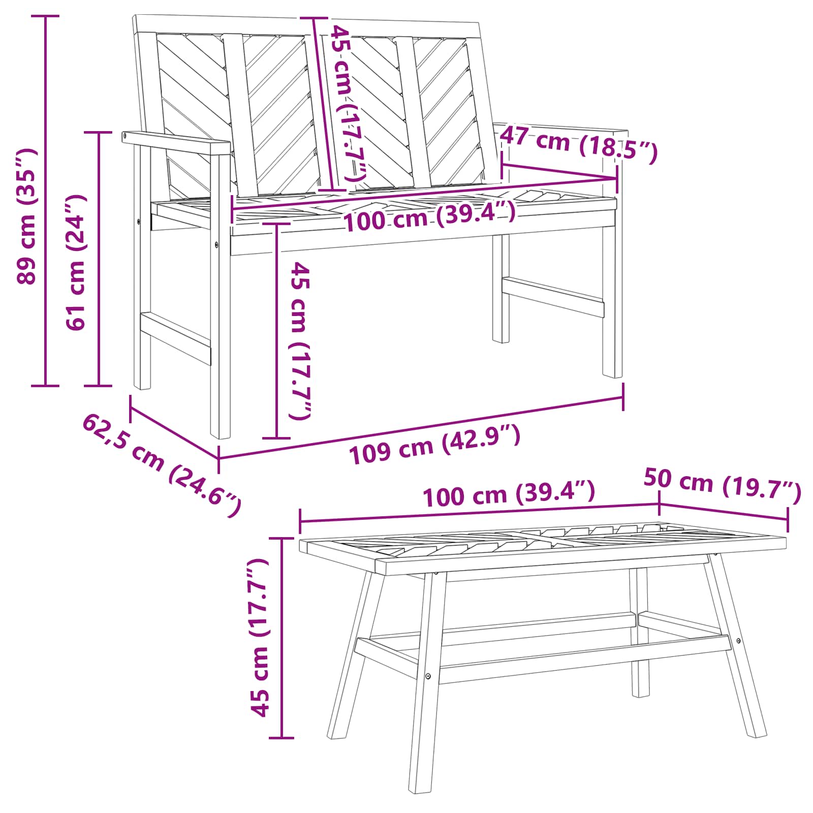 Vrtna dnevna garnitura 4 pcs Rjava Masiven les akacije - slika 12