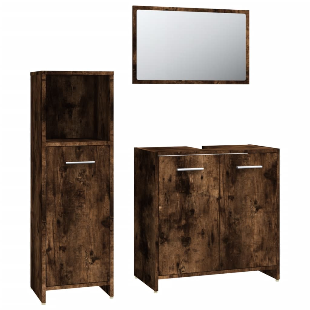 3dílný set koupelnového nábytku kouřový dub kompozitní dřevo