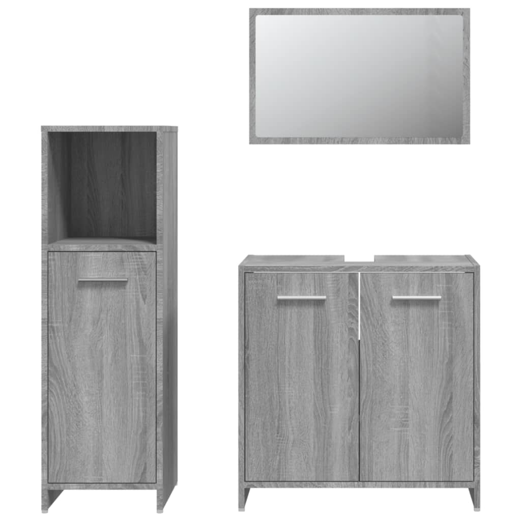 3dílný set koupelnového nábytku šedý sonoma kompozitní dřevo