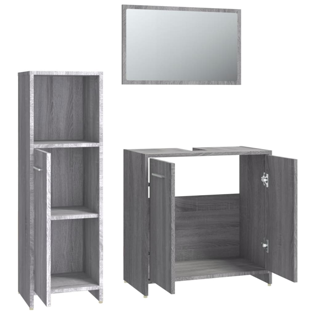 3dílný set koupelnového nábytku šedý sonoma kompozitní dřevo