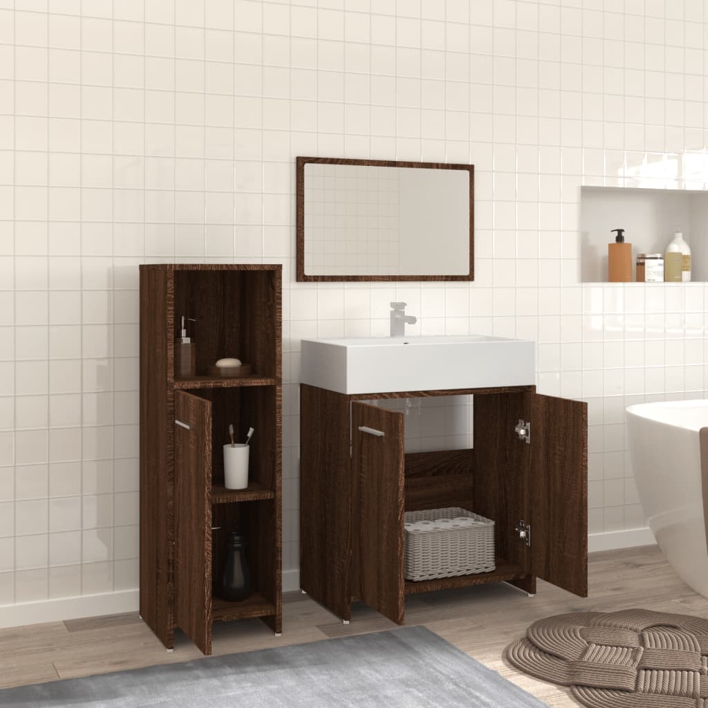 3dílný set koupelnového nábytku hnědý dub kompozitní dřevo