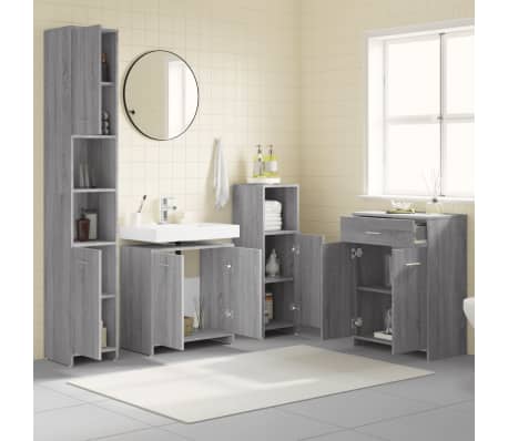 vidaXL 4-tlg. Badm&ouml;bel-Set Grau Sonoma Holzwerkstoff