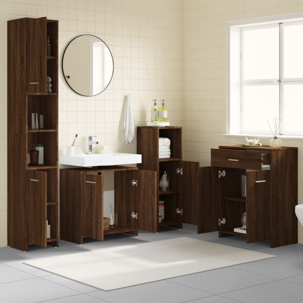 4dílný set koupelnového nábytku hnědý dub kompozitní dřevo