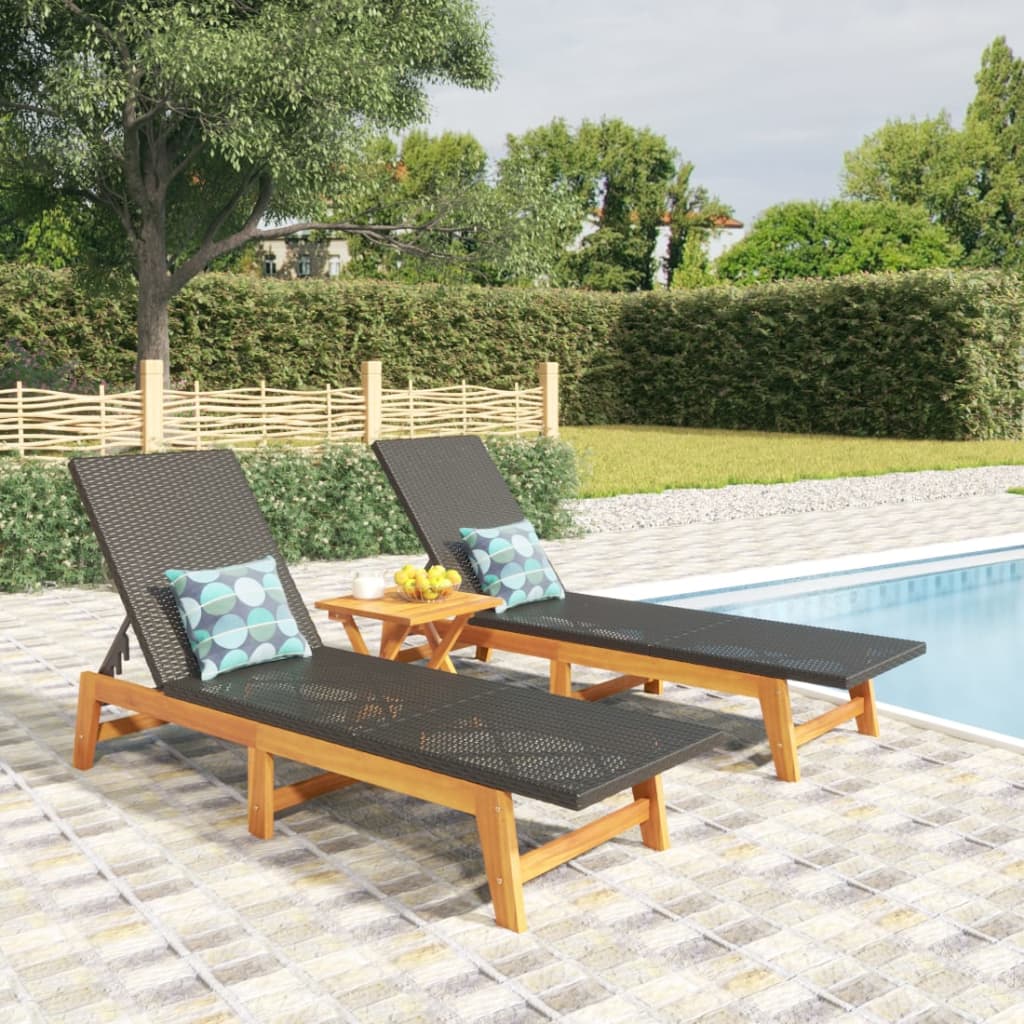 vida XL 3-tlg. Garten-Lounge-Set Poly Rattan & Massivholz Akazie