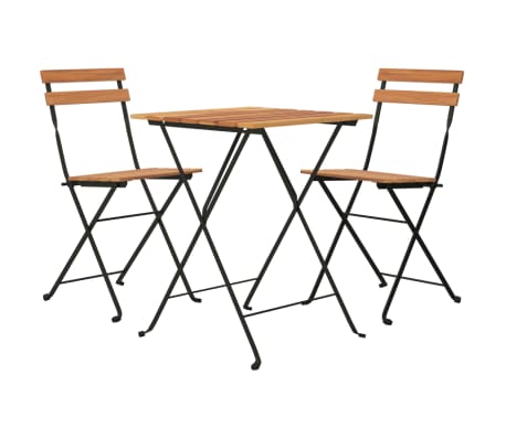 vidaXL 3 Piece Folding Bistro Set Solid Wood Teak and Steel | vidaXL.com
