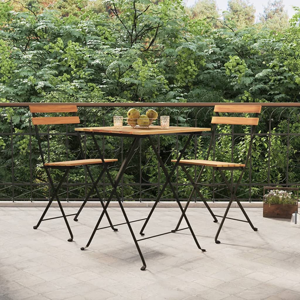 vidaXL Hopf&auml;llbara caf&eacute;stolar 2 st massiv teak och st&aring;l