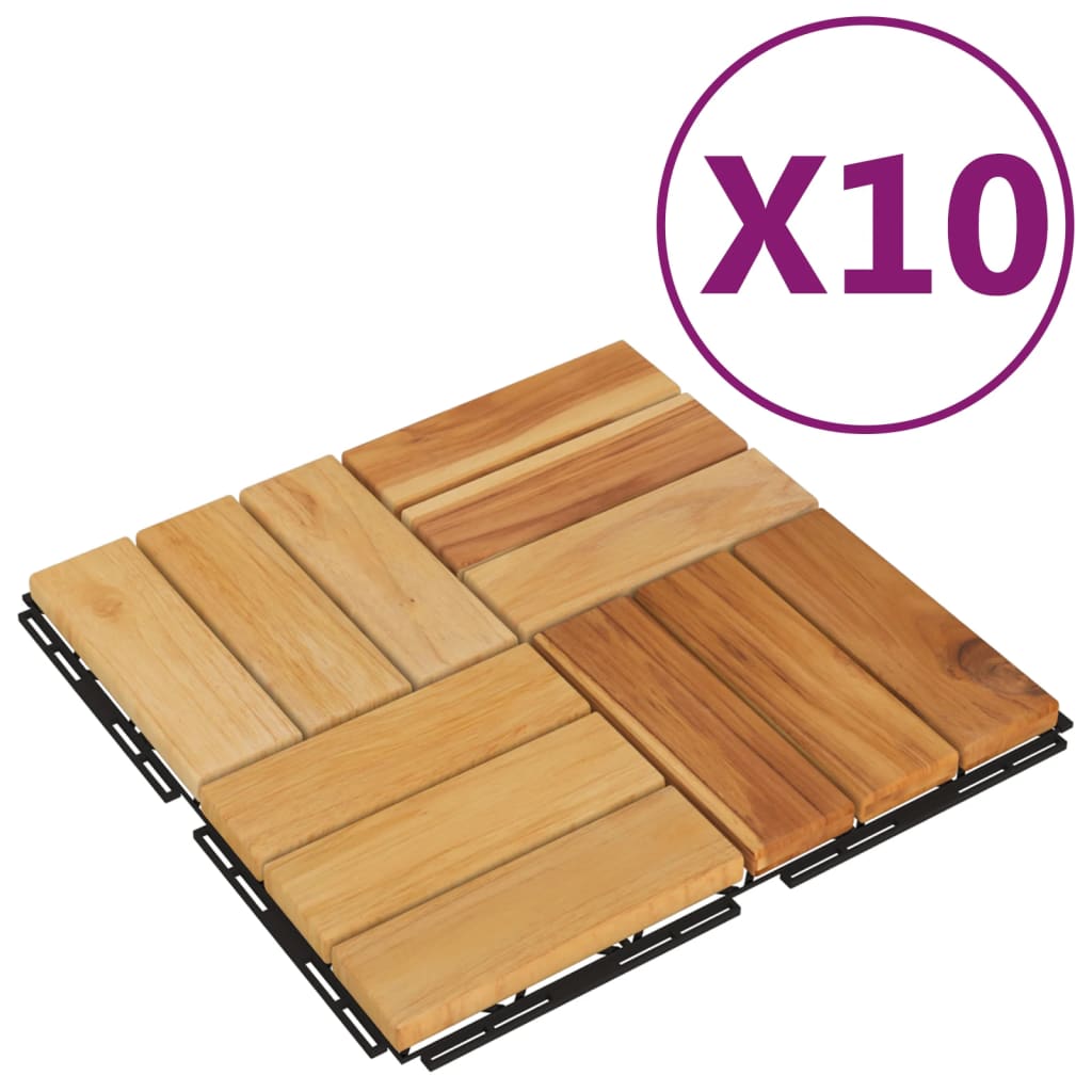 Plăci de pardoseală, 10 buc., 30×30 cm, lemn masiv de tec