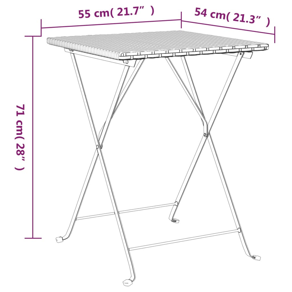 3-dijelni sklopivi bistro set od poliratana crni