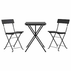 3dílný skládací bistro set černý polyratan - obrázek 3