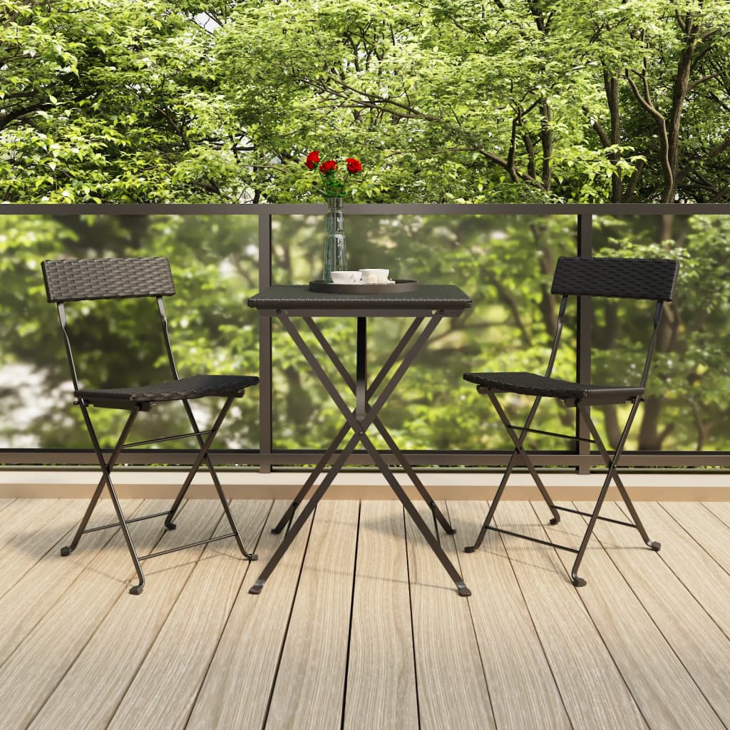 vida XL 3-tlg. Bistro-Set Klappbar Schwarz Poly Rattan