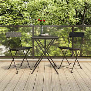 3dílný skládací bistro set černý polyratan - obrázek 1