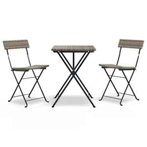 3dílný skládací bistro set šedý polyratan - obrázek 2
