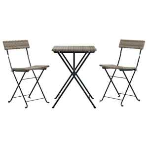 3dílný skládací bistro set šedý polyratan - obrázek 3
