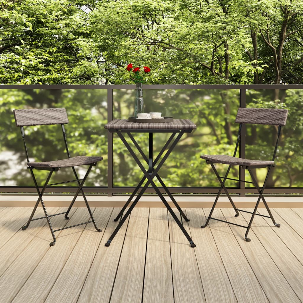 vidaXL 3-tlg. Bistro-Set Klappbar Grau Poly Rattan