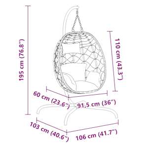 Závěsné křeslo ve tvaru vejce s polštářem, taupe, polyratan a ocel - obrázek 6