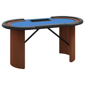 Pokerový stůl pro 10 hráčů držák na chipy modrý 160x80x75 cm - obrázek 2