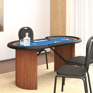 Pokerový stůl pro 10 hráčů držák na chipy modrý 160x80x75 cm - obrázek 1