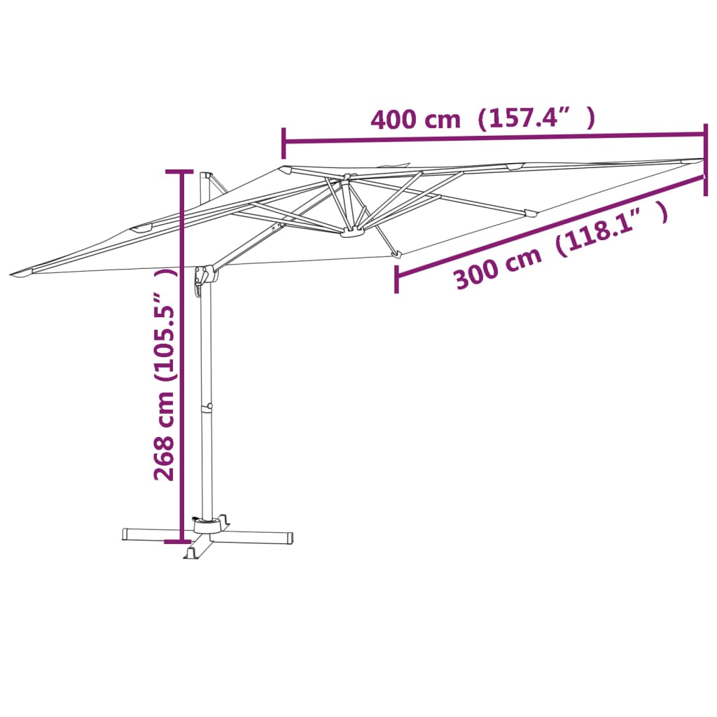 Konzolový slunečník s LED pískově bílý 400 x 300 cm