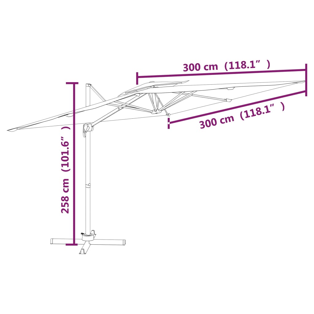 Konzolni suncobran s dvostrukim vrhom pješčano bijeli 300x300cm