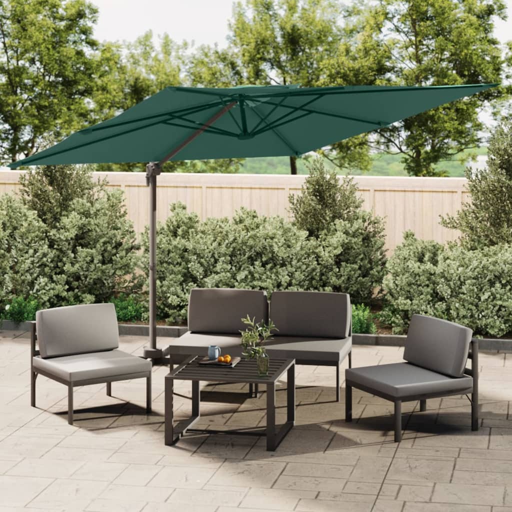 vidaXL Guarda-sol cantilever c/ toldo duplo 400x300 cm verde