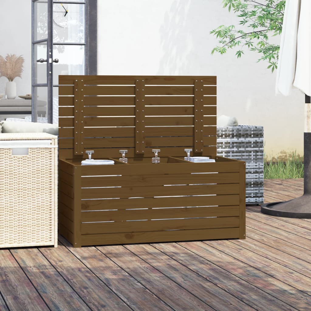 vidaXL mézbarna tömör fenyőfa kerti láda 101 x 50,5 x 46,5 cm