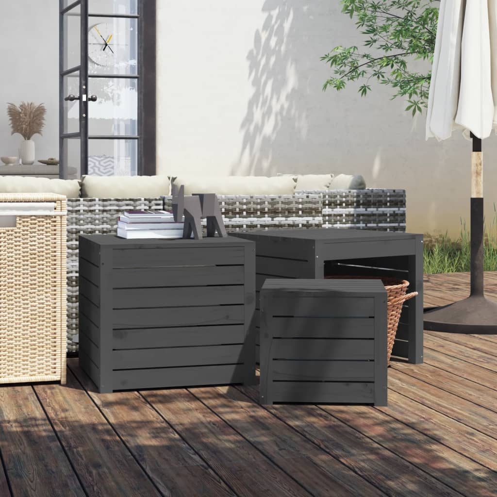 vida XL 3-tlg. Gartenbox-Set Grau Massivholz Kiefer