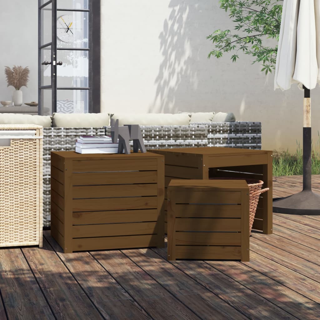 vida XL 3-tlg. Gartenbox-Set Honigbraun Massivholz Kiefer