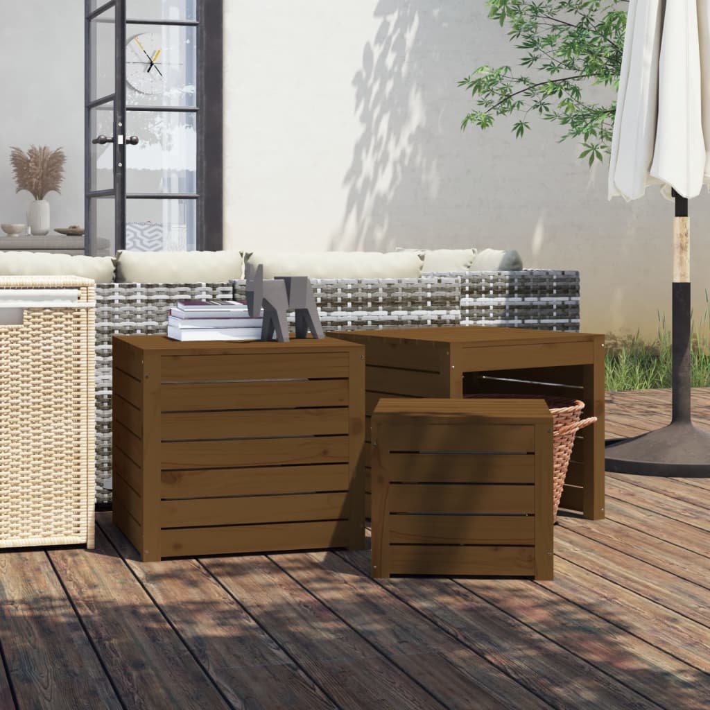 vidaXL 3-tlg. Gartenbox-Set Honigbraun Massivholz Kiefer