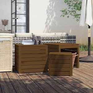 Komplet vrtnih škatel 3-delni trdna borovina medeno rjave barve