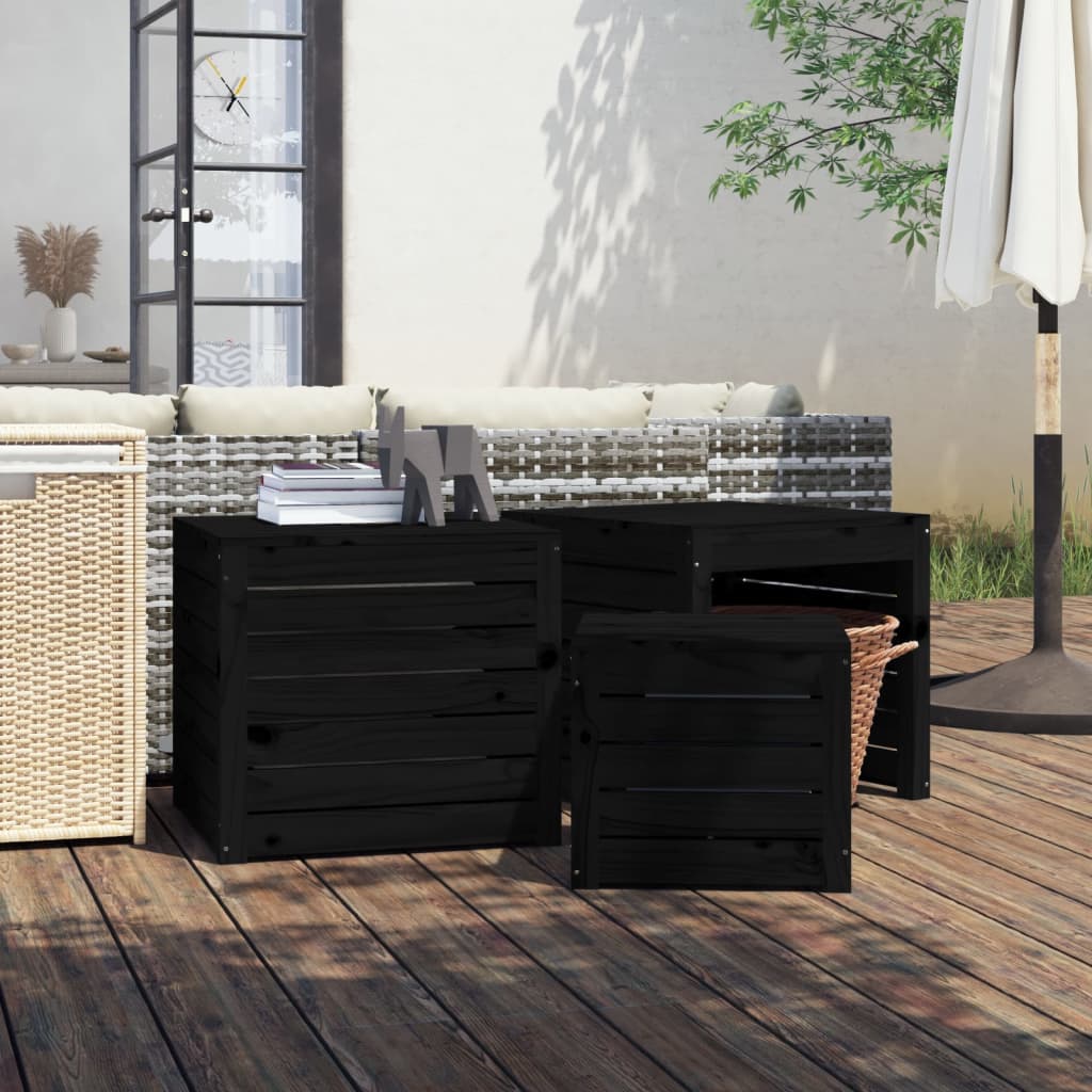 vida XL 3-tlg. Gartenbox-Set Schwarz Massivholz Kiefer