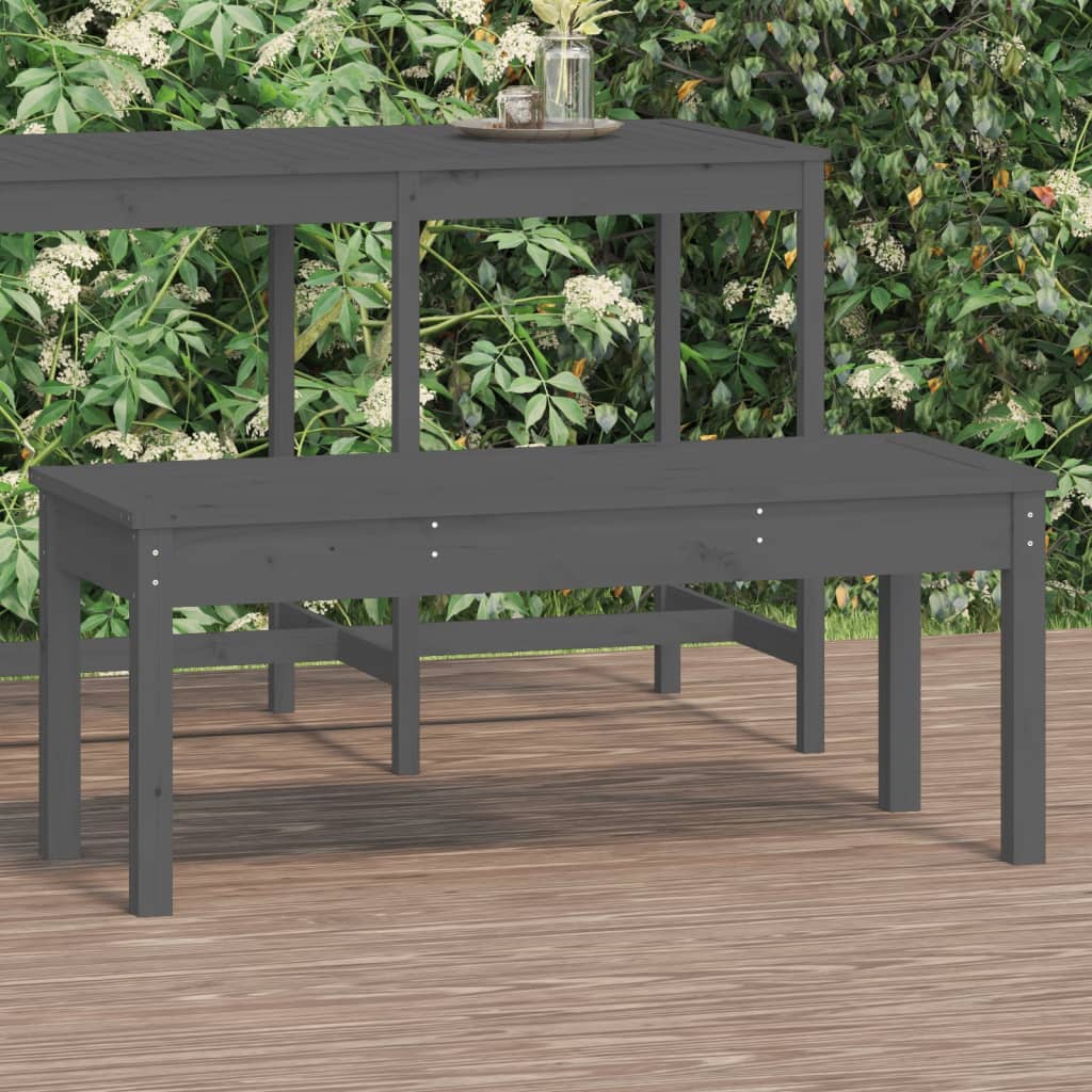 vidaXL Tr&auml;dg&aring;rdsb&auml;nk gr&aring; 109x44x45 cm massiv furu