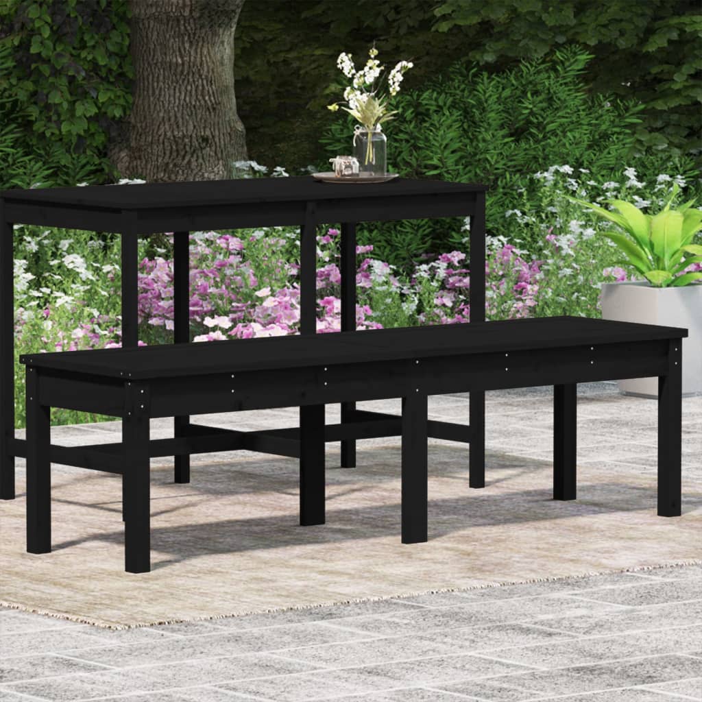 vidaXL 2 személyes fekete tömör fenyőfa kerti pad 159,5x44x45 cm