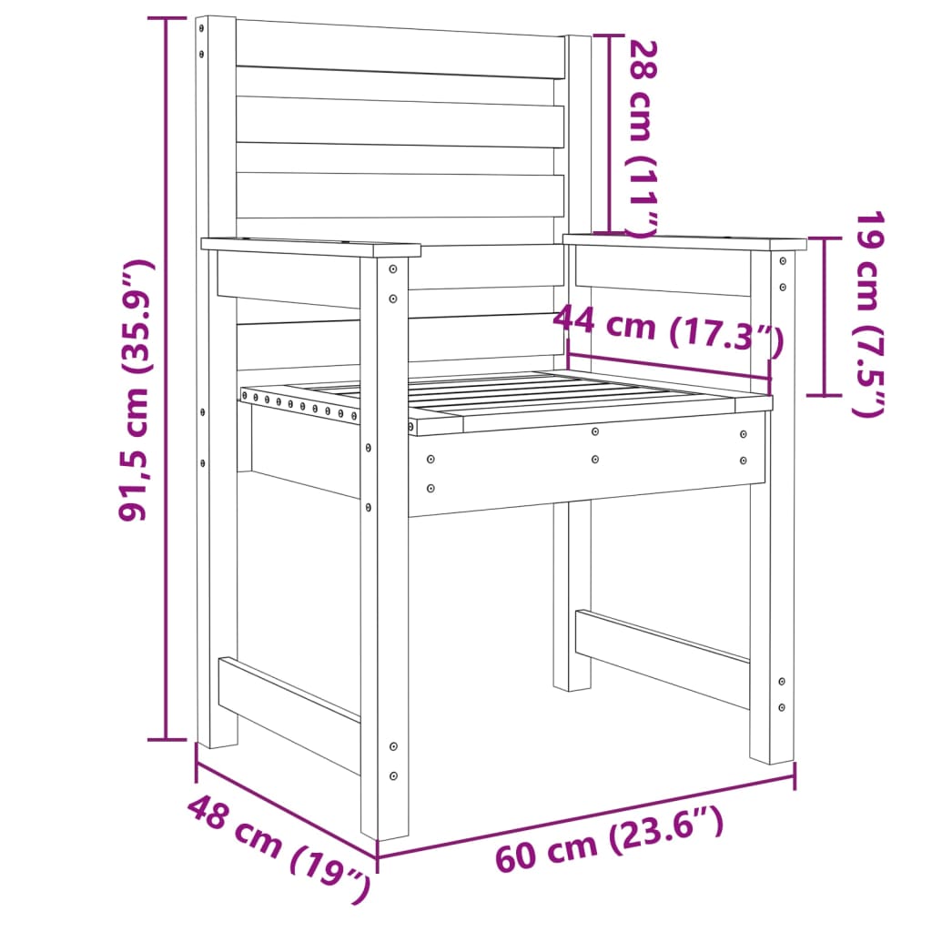 Vrtne stolice 2 kom sive 60x48x91 cm masivna borovina