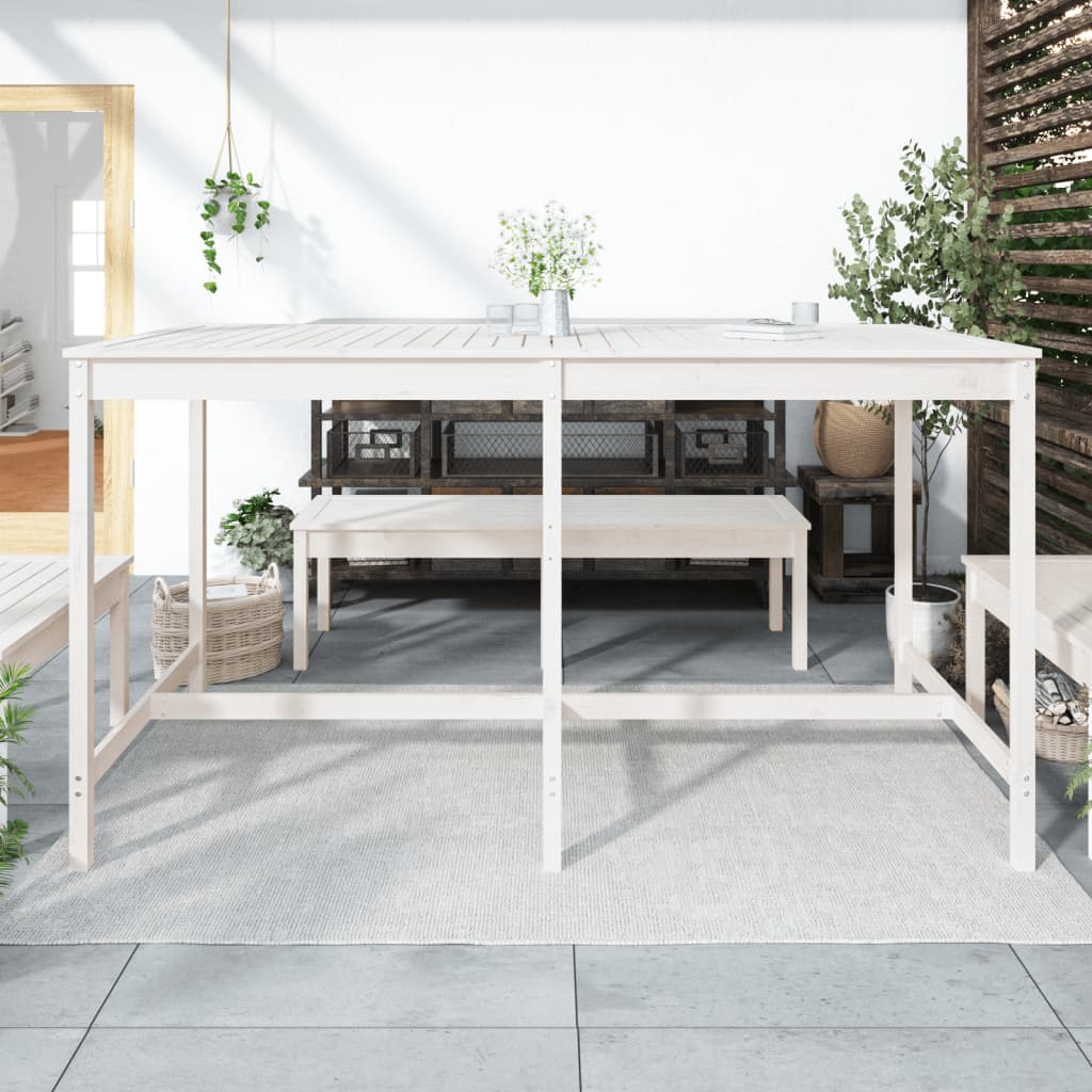 vidaXL fehér tömör fenyőfa kerti asztal 203,5x90x110 cm