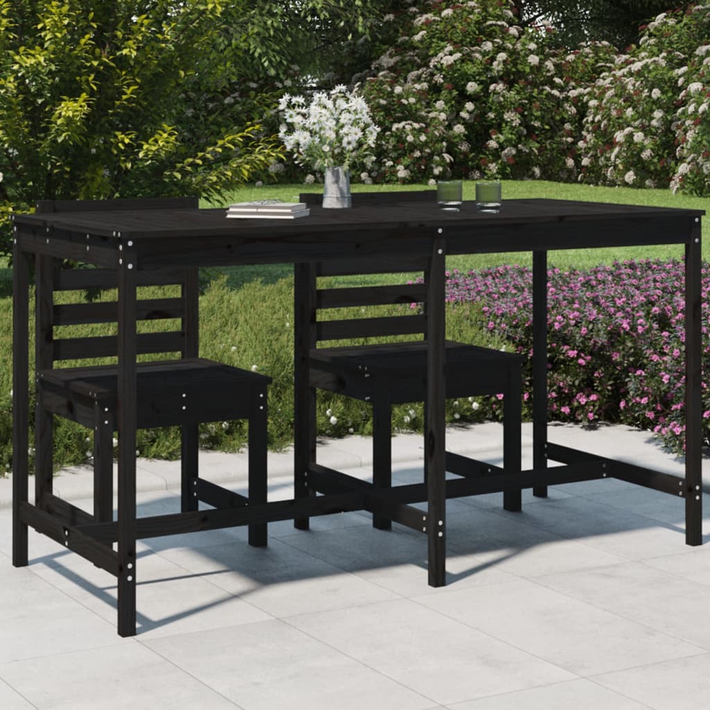 vidaXL Table de jardin noir 203,5x90x110 cm bois massif de pin