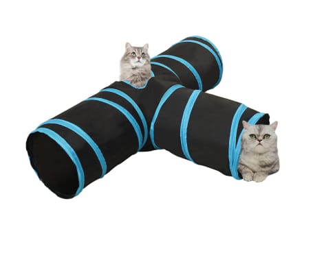 vidaXL Cat Tunnel 3-way Black and Blue 90 cm Polyester