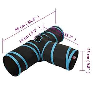 Kočičí tunel 3cestný černý a modrý 90 cm polyester - obrázek 8