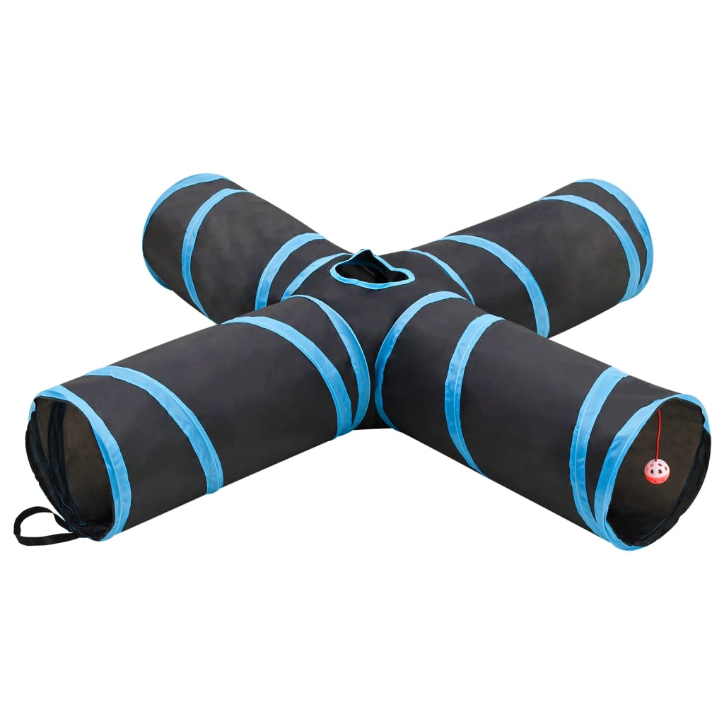 vidaXL Túnel para gatos 4 vias 132 cm poliéster preto e azul