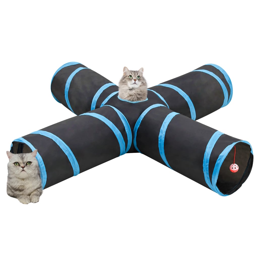 vidaXL Tunnel pour chats à 4 voies Noir et bleu 132 cm Polyester