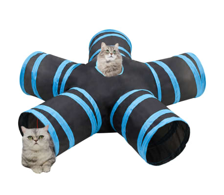 vidaXL Cat Tunnel 5-way Black and Blue 25 cm Polyester