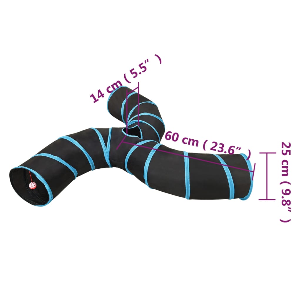 Fekete-kék 3-irányú poliészter macskaalagút 25 cm 