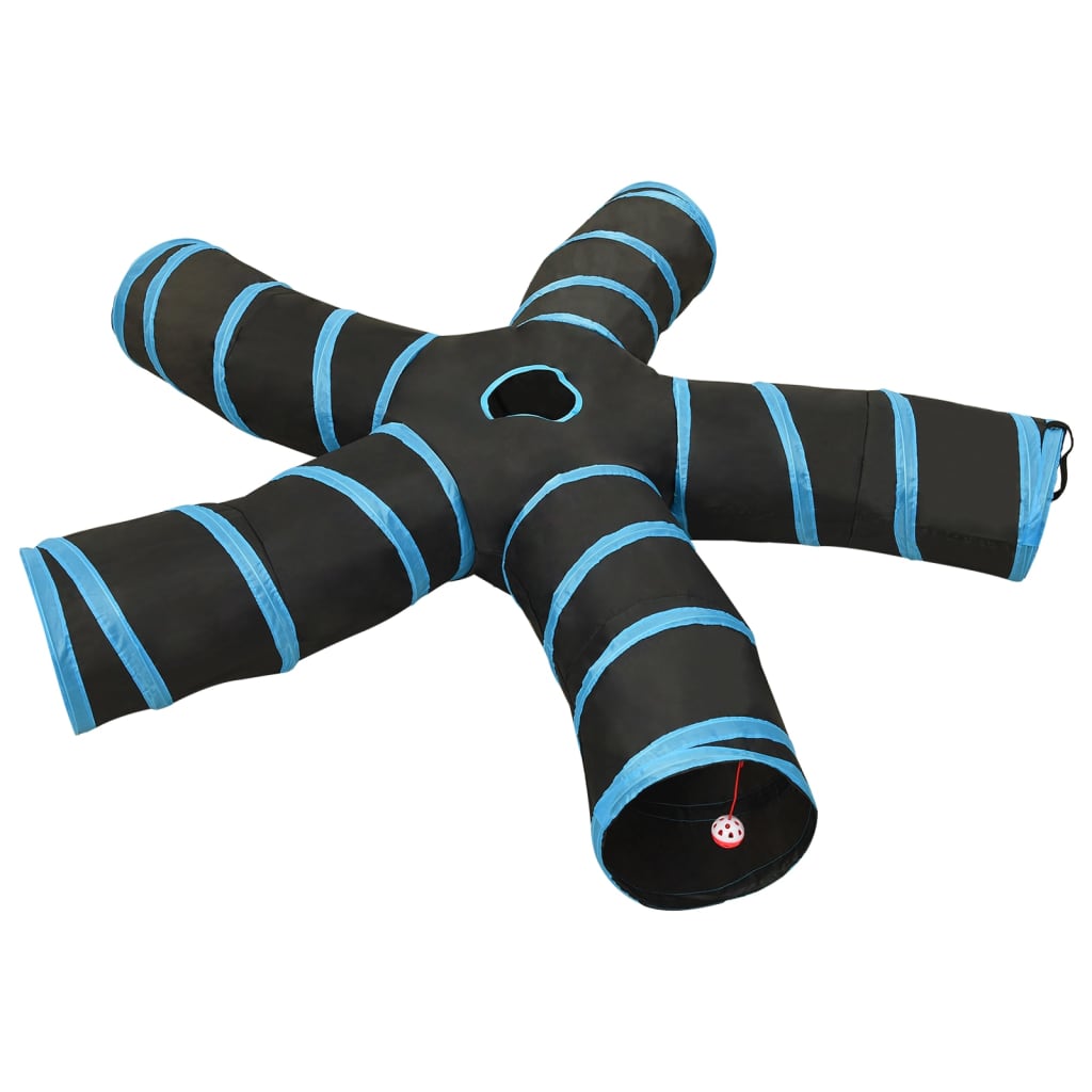 vidaXL Tunel pentru pisici 5 căi, negru și albastru, 25 cm, poliester
