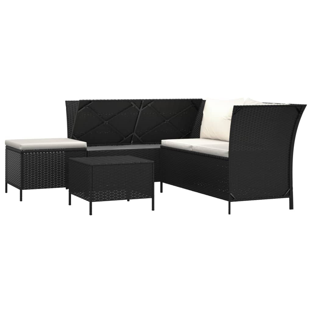 vidaXL 4 részes fekete polyrattan kerti ülőgarnitúra párnákkal