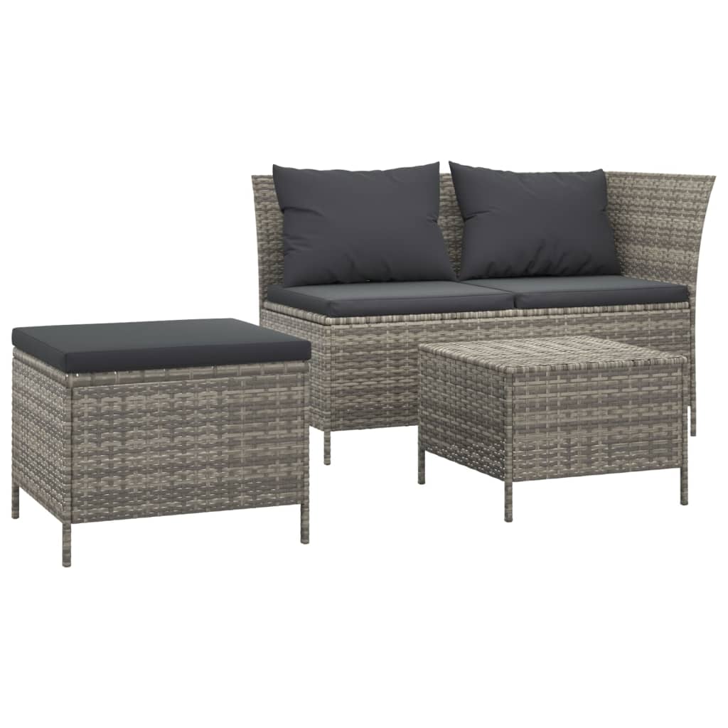 Photos - Garden Furniture VidaXL 3 Piece Patio Lounge Set with Cushions Gray Poly Rattan 