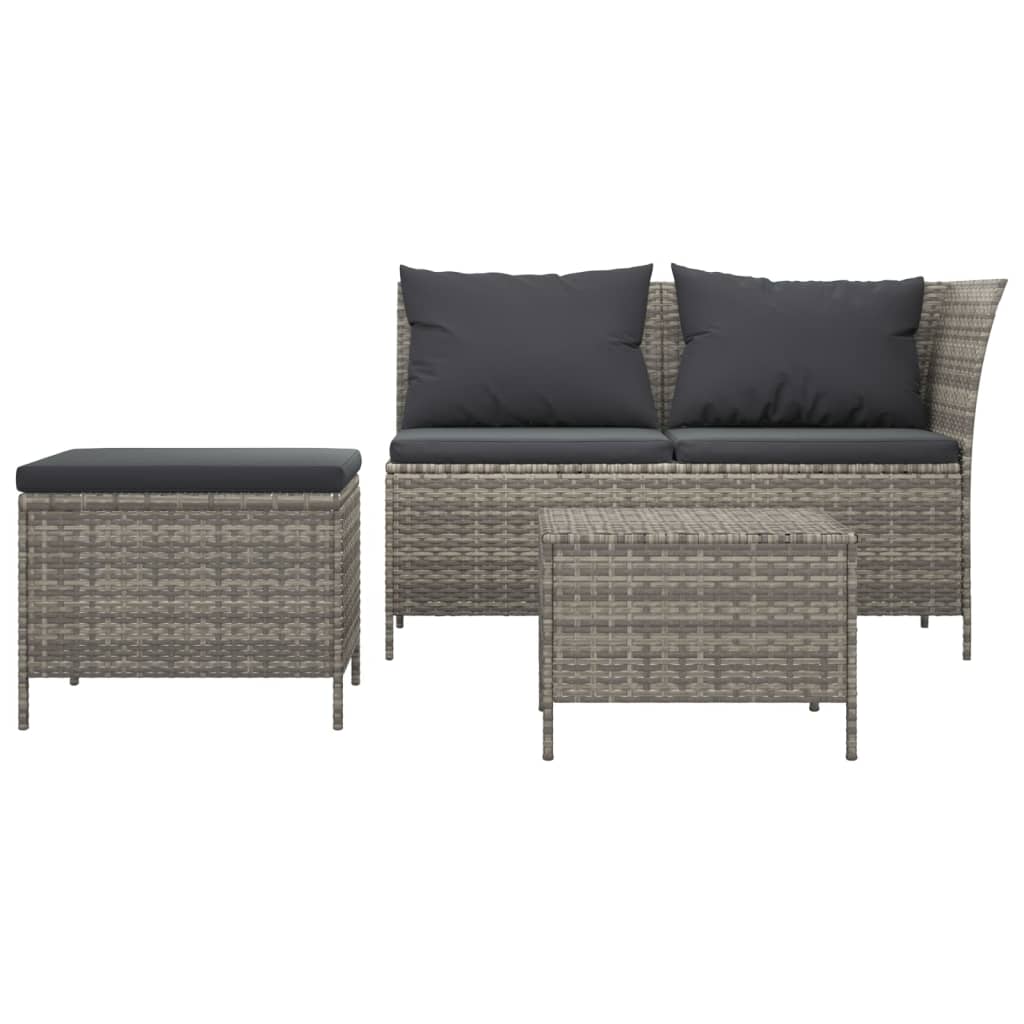 vidaXL 3-delige Loungeset met kussens poly rattan grijs afbeelding