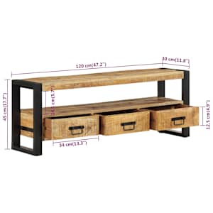 TV skříňka 120 x 30 x 45 cm masivní mangovníkové dřevo - obrázek 7
